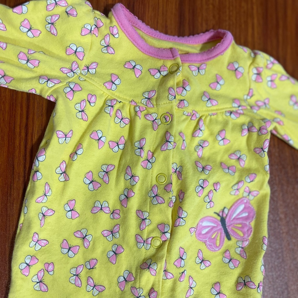 Vibrant Yellow Footies with Butterfly Appliqué